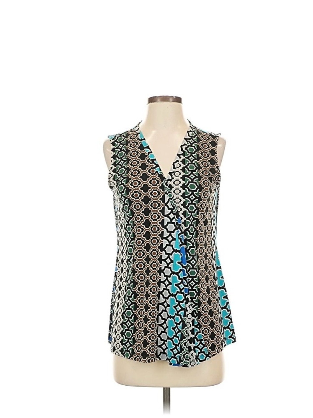Vineyard Vines Black & Teal Geometric Sleeveless V-Neck Camisole